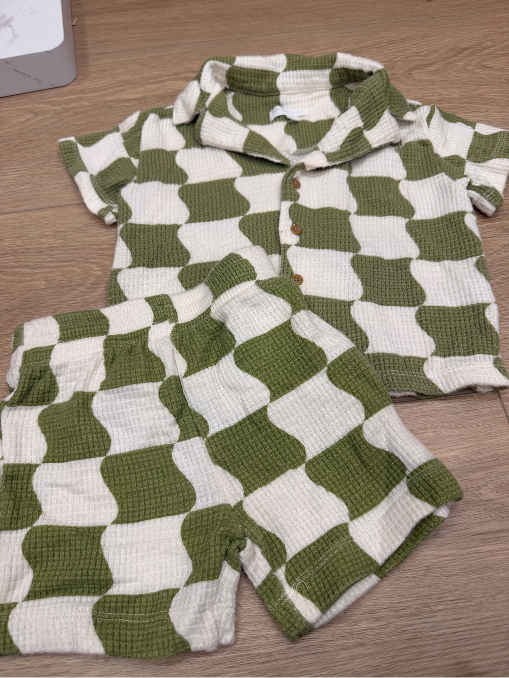 Kids Short Sleeve Set - Green & Cream Checkered